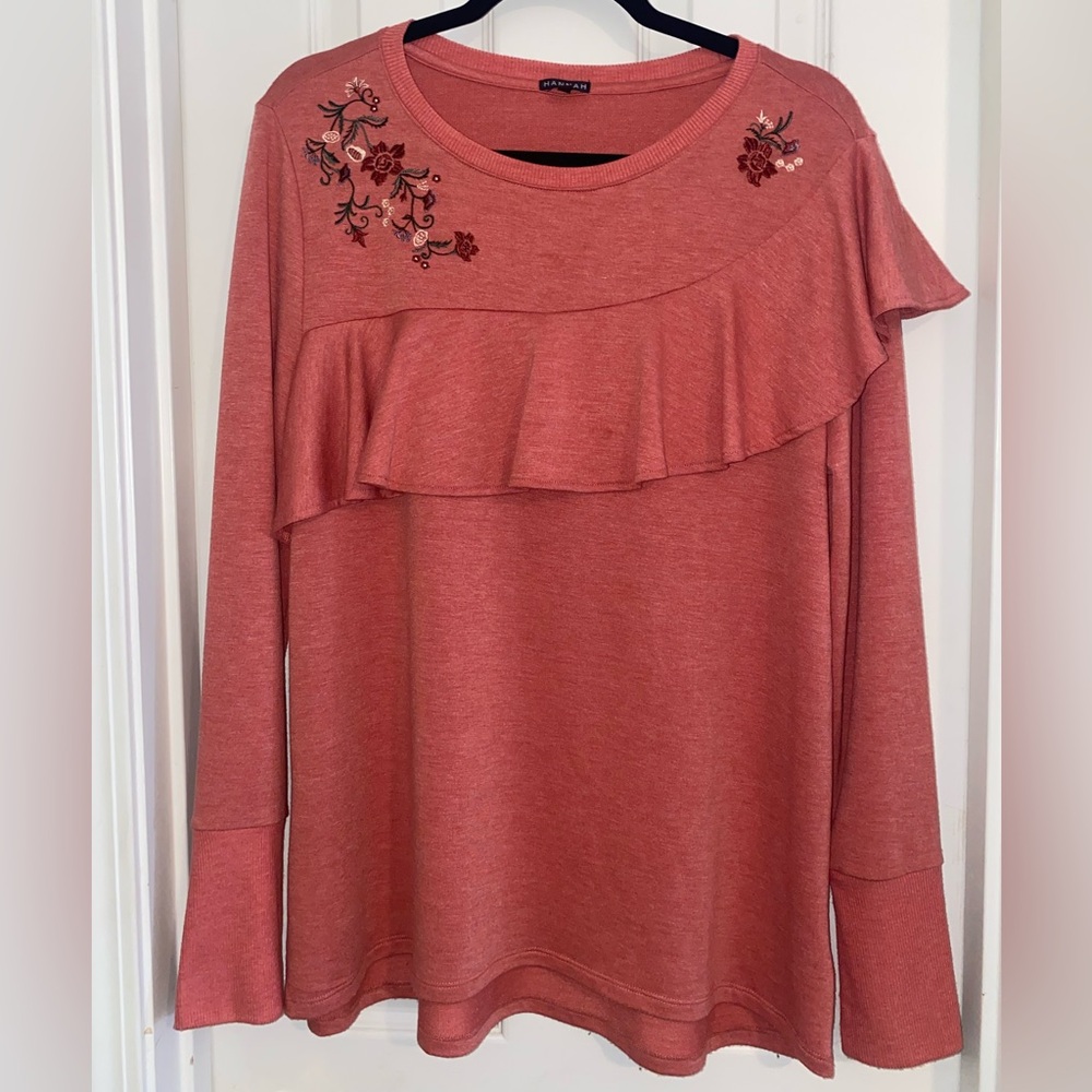 Hannah Rose Embroidered Ruffle Sweatshirt